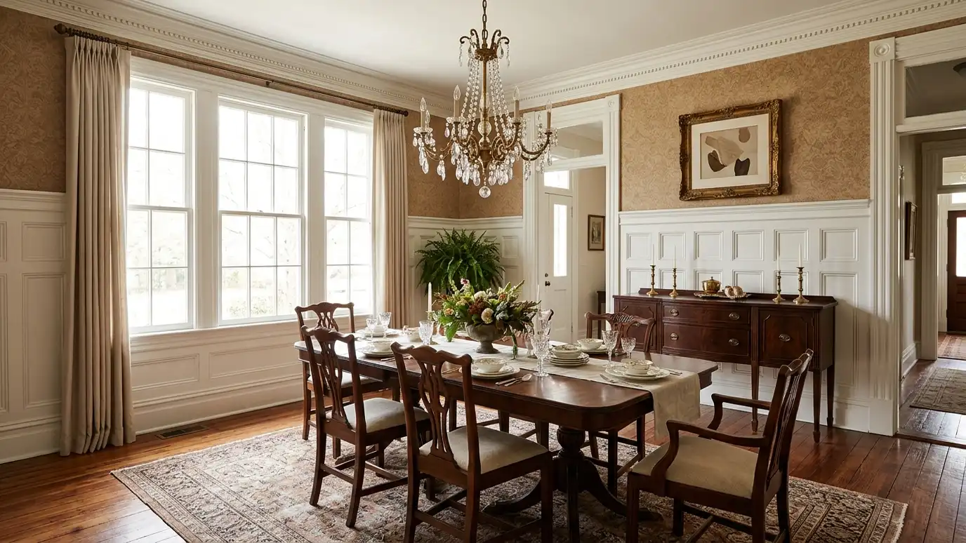 A beautifully designed living room in a Franklin, Tennessee home with a comfortable sofa, layered lighting and warm natural light